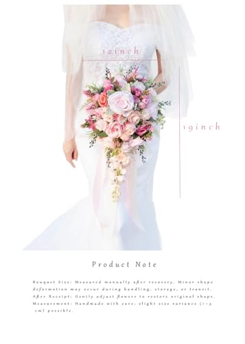 12 Inch Cascade Wedding Bouquets for Bride, Fuchsia & Pink Cascading Bridal Bouquet for Wedding Silk Artificial Flowers - color: Fuchsia & Pink