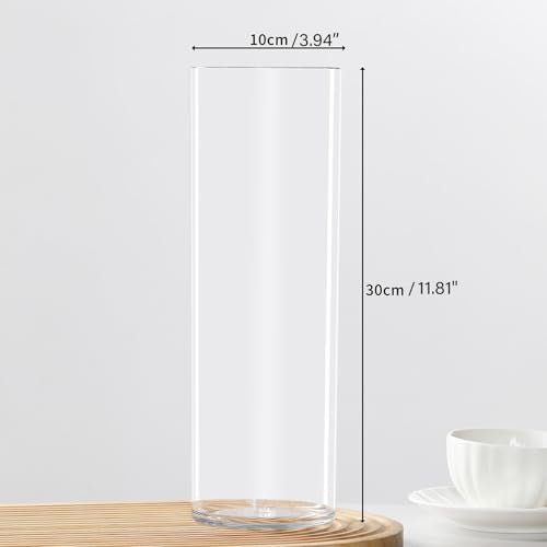 Flower Vase Acrylic Cylinder,11.81" Tall Clear Vase for Centerpieces,Wedding Decorative,Home Décor, Non Breakable Plastic, 3.94"X11.81" Tall Round - Clear - size: Single - 3.94"x11.81"