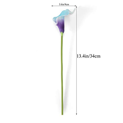 Crafjie 22pcs 13.4 Inch Lataex Real Touch Artificial Calla Lily Flowers, for Home Decor for Spring Flowers, Home Kitchen, Wedding Decorations, and centerpieces.（Purple in Blue） - color: Purple in Blue