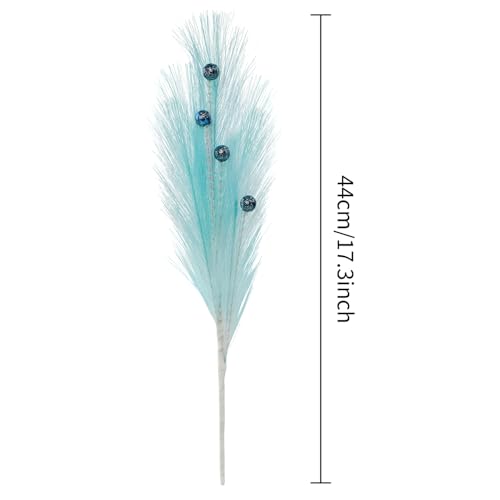 Christmas Tree Picks Decorations Set of 4 Sequins Ball Sprays 17" Artificial Furry Reed Grass Stems Fluffy Pampas Branches Feather Tails for Vase Fillers Flower Arrangements Tree Topper (Light Blue) - color: Light Blue