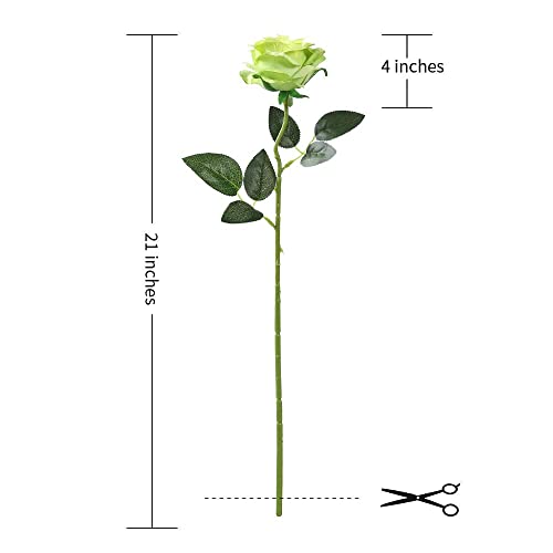 Laelfe 12 PCS Artificial Flowers Roses Silk Flowers Fake Long Stem Artificial Roses for Home Wendding Kitchen Decorations(Green) - color: Green