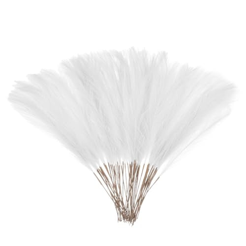 uxcell 50 Pcs Faux Pampas Grass 52cm/20.5" Artificial Fake Dried Pampas Grass Decor with Stem for Floor Vase Filler, Wedding Decoration, Home Decoration, White - color: White