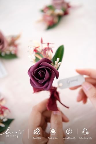 Ling's moment Boutonniere for Men, 6pcs Groom Groomsmen Boutonniere, Artificial Flowers for Wedding Decor/Prom/Homecoming, etc.Marsala Dusty Rose - color: Pk-marsala & Dusty Rose