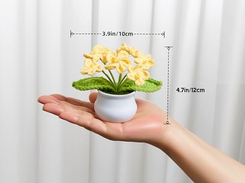 Knitting Crochet Flowers Cute Handmade Yellow Flower Plants Gifts for Women Teacher's Day Birthday Anniversary Valentines Christmas Decor for Car Dashboard Home Office Desk Accessories Things - color: Yellow
