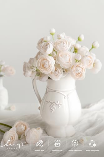Ling's moment Ranunculus Artificial Flower, Faux Silk Mini Ranunculus Flowers for DIY Bouquet, Bulk Fake Wedding Filler Flowers for Centerpieces Arrangements Bridal Shower Decorations, Cream - color: Wht-cream