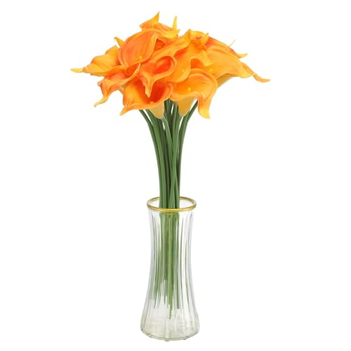 HARFINGTON 20pcs Artificial Calla Lily Fake Silk Flowers Bouquet Real Touch for Home Garden Wedding Party Decoration, Bright Orange - color: Bright Orange