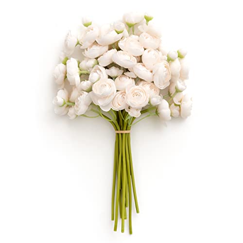 Ling's moment Ranunculus Artificial Flower, Faux Silk Mini Ranunculus Flowers for DIY Bouquet, Bulk Fake Wedding Filler Flowers for Centerpieces Arrangements Bridal Shower Decorations, Cream - color: Wht-cream