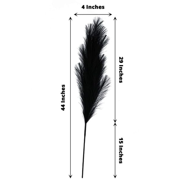 Tableclothsfactory 3 Stems | 44" Black Artificial Pampas Grass Plant Sprays, Faux Branches Vase Flower Arrangement - color: Black