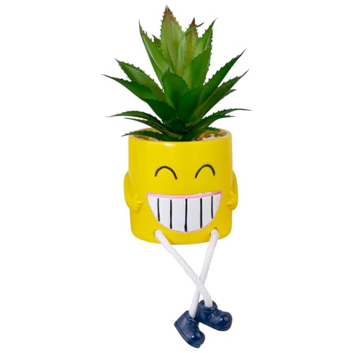 Fake Plants Small Potted Succulents with Yellow Pot, Creative Artificial Succulent Plants in Hanging Leg Fun Pot, Mini Vibrant Faux Plant for Home Office Desk Decor and Gift Choice - color: 1pcs-yellow