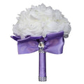 Wedding Bouquets for Bride, Bridal Flowers for Wedding, Bride Bridesmaid Hand Flowers Bridal Bouquet Crystal Diamond Silk Roses, Artificial Flowers Bouquet for Church Wedding Party (Purple) - color: Purple