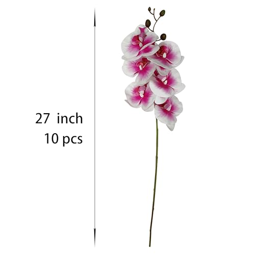 10 Pack Pink Orchid Artificial Flowers Real Touch, 27'' Artificial Fake Faux Silk Orchid Stem Bouquets for Wedding Party Home Garden Decor,Orquideas Artificiales para Decora (10, pink + white edge) - color: Pink+white Edge