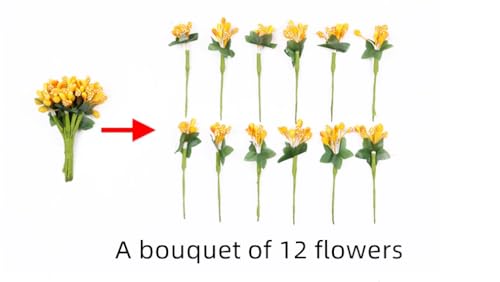 Yellow Artificial Mini Flower Stamen Pistil and Soft Stem, 20mm Tiny Berry | 144pcs Mini Flower Stamens,Pistils for Make Bridal Hair Clips,Cake Top, Wrist Corsage Boutonniere,Candle Rings Wreath Flower - color: Yellow