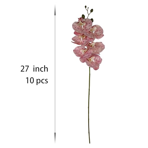 ATFL 10 Pack Tickled Pink Orchid Artificial Flowers Real Touch, 27'' Artificial Fake Faux Silk Orchid Stem Bouquets for Wedding Party Home Garden Decor (excluding the vase) - color: Tickled Pink