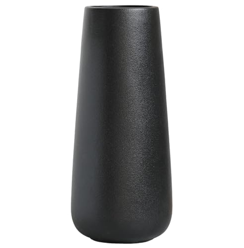 11 Inch Tall Matt Black Ceramic Vase for Flowers & Pampas Grass, Classic Rustic Style Decorative Vases for Home Decor Table Centerpieces - color: Matt Black