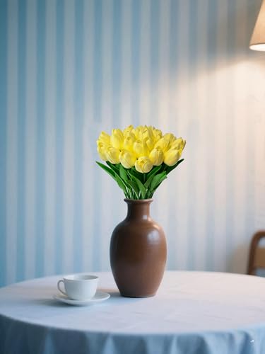 15pcs Artificial Tulips Flowers Real Touch Latex Bouquet Fake Tulips for Office Wedding Party Home Kitchen Garden Decoration - color: Beige