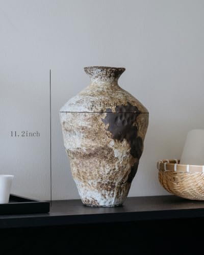 Large Rusty Ceramic Vase, Pottery Farmhouse Flower Vase for Centerpieces, Wabi Sabi Decorative Vase for Table, Living Room, Bedroom, Bathroom - color: Rust-tall, size: Large