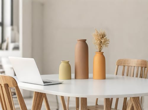 Ceramic Vase Set-3, Small Flower Vases for Decor, Modern Boho Farmhouse Style, Decorative Vases for Pampas Grass & Dried Flowers, Distressed Finish (Brown Mix) - color: Brown Mix