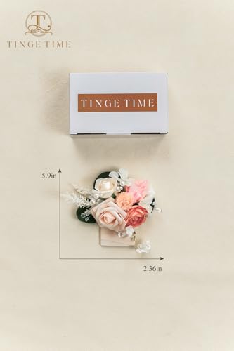 TINGE TIME Boutonniere for Men Wedding,Groom and Best Man Boutonniere for Wedding, Prom, Homecoming, Anniversary, Graduation, Christmas Dinner (1, Champange&Pink) - color: Champange&pink
