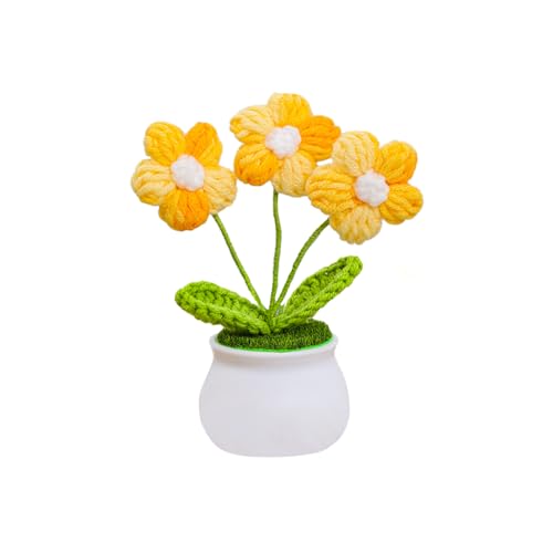 Cute Crochet Flowers for Mom,Handmade Knitted DIY Décor for Car Office Desk & Home Décor,Valentines Birthday Gifts for Women and Coworkers, Mother, Teacher, Graduation, Christmas(Yellow) - color: Yellow