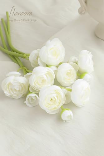 Floroom Ranunculus Artificial Flowers 18 Pcs Ivory Faux Silk Mini Ranunculus Bulk Fake Wedding Filler Flowers for DIY Bouquets, Centerpieces, Bridal Shower Decorations & Arrangements - color: Ivory