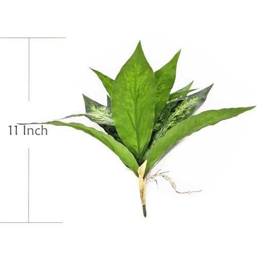 PASYOU Artificial Aglaonema Plants, Green Speckled Leaves 2 Pack, Fake Magnolia Grass Plant, Faux Plastic Leaves Shrubs, Indoor Outdoor Decor Home Garden Yard Table Planter Filler Decorations - Green - color: Aglaonema - Green Speckled Leaves 2 Pack