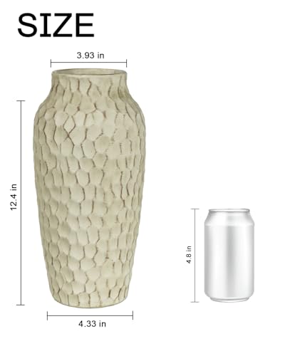 12.4" Yellow Ceramic Vase, Large Rustic Textured Decorative Vase for Farmhouse Home Decor, Tall Pottery Vase for Dried Flowers & Pampas Grass, Warm Accent Centerpiece for Table, Shelf - color: Yellow, size: 12.4 Inch
