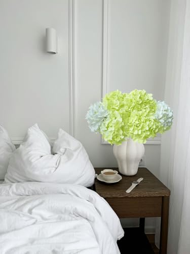 Hydrangea Artificial Flowers Silk Lifelike 2Pcs White/ 4Pcs Green 20" Long Rod for Centerpiece - color: White/Green