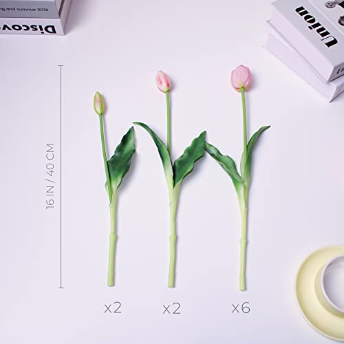 16-inch Premium Real Touch Fake Tulips, Artificial Flowers with Buds, Flexible Stem Easy to Shape, Faux Tulips (Vase not Included), 10-Pack Set of Piggy Pink - color: Piggy Pink