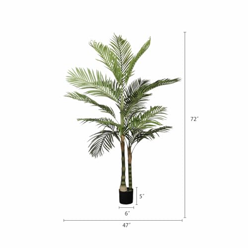 Artificial Palm Tree 6FT Tall Plants for Living Room Decor | Tall Fakeplants Large Floor Plant with Black Plastic Pot for Indoor and Outdoor Home Office Decor (6FT Artificial Palm Tree) - size: 6ft