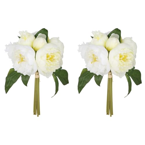 Cream Peonies Silk Flowers 2 Bouquets Fake Peonies 14 Heads Faux Peony Flowers with Stems for Wedding Decoration Bride Bouquet Faux Flowers Crafts Floral Arrangement (Cream) - color: Cream