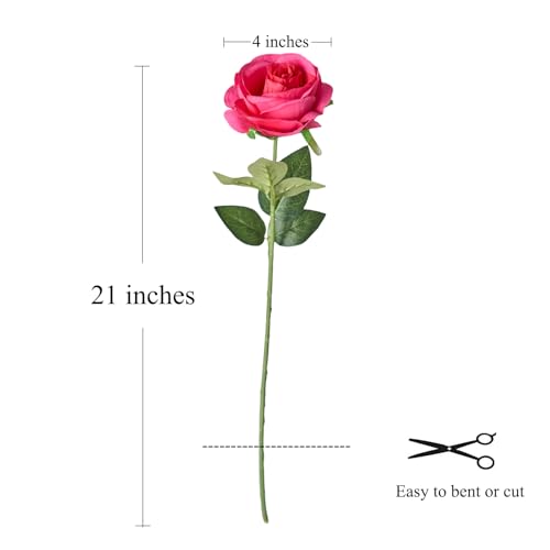 Laelfe 12 PCS Artificial Flowers Hot Pink Roses Silk Flowers Fake Long Stem Artificial Fuchsia Roses for Home Wedding Bathroom Kitchen Decorations (Hot Pink) - color: Hotpink