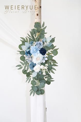 Artificial Wedding Arch Flowers Kit(Pack of 3),2Pcs Artificial Flower Arch Decor,1Pcs Sheer Drape for Wedding Ceremony Arbor for WeddingCeremony (Blue) - color: Blue