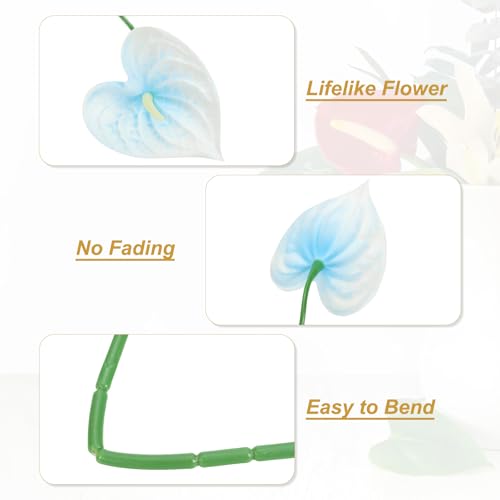 PATIKIL 13" Artificial Anthurium Lily Flowers, 10 Pack Permanent Flower Floral Arrangements Bouquet for Home Decor Bridal Wedding Festival Party, Blue White - color: Blue White