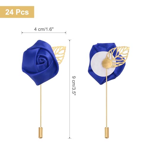 uxcell 24pcs Bright Blue Rose Boutonnieres Flower Buttonholes Pocket Boutonnieres Pins for Wedding Ceremony Anniversary Prom Formal Dinner Party - color: Bright Blue
