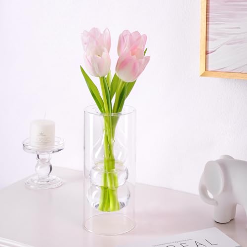 ZENS Clear Glass Bubble Flower Vase, Modern Hand Blown Hollowed Out Glass Vase for Wedding Decorative, Home Décor Small Bouquet. - color: Transparent, size: 7.87 inch tall Cabalash Vase