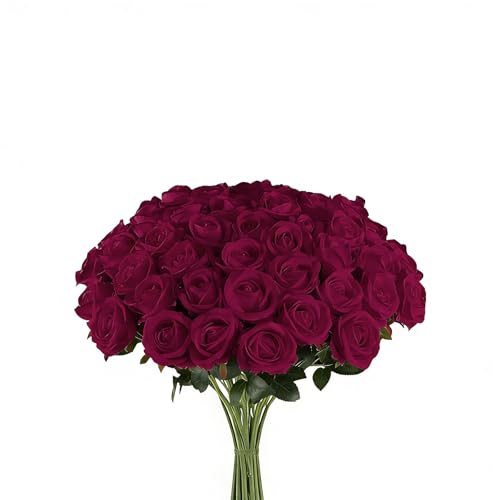 30 Pcs Wine red Roses Artificial Flowers,Artificial Roses in Bulk,DIY Wedding Bouquets,Wedding Ornaments Valentine's Day Party Decorations A Rose symbolizes Love (Wine red, 30 pcs) - color: Wine Red, size: 30 pcs