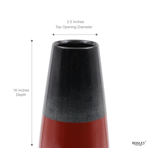 Hosley Metal Flower Vase 16 Inch High - Elegant Coffee Table Decor and Table Decor Accent for Side Tables and Dried Floral Arrangements Ideal for Gifts - color: Red & Black