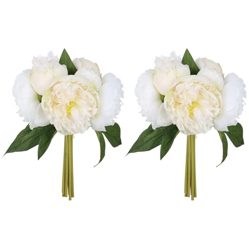 Ivory Peonies Silk Flowers 2 Bouquets Fake Peonies 14 Heads Faux Peony Flowers with Stems for Wedding Decoration Bride Bouquet Faux Flowers Crafts Floral Arrangement (Ivory) - color: Ivory White
