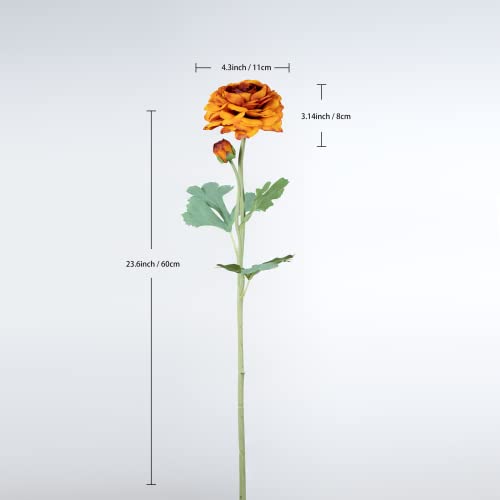 Artificial Flowers Ranunculus Long Stem Buttercup Silk Flowers 6 pcs for Home Decor and Wedding Decorations(Burnt Orange) - color: Burnt Orange