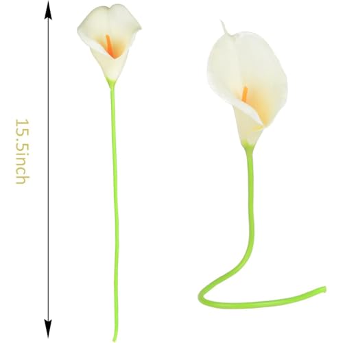 Calla Lily Bridal Wedding Festival Decor Bouquet Real Touch Latex Flower Bouquet Pack of 20 (Off-White) - color: Off-white