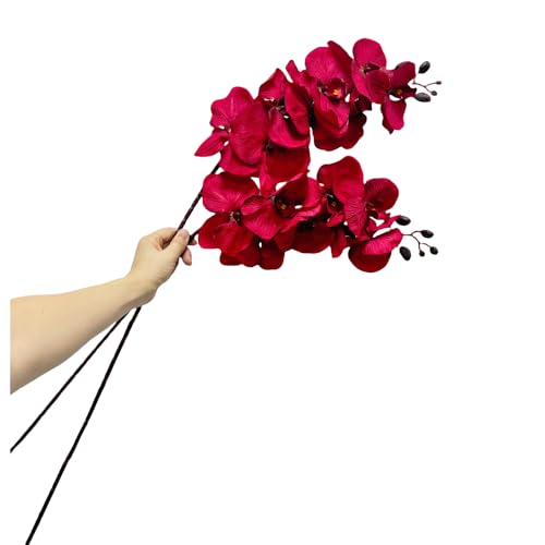 Rikyo 8 Heads Faux Orchid,40" Bouquets 2 Stem Phalaenopsis No Fade Petals Fake Flowers Forever Plants for Home Decoration, Office Decor,Wedding Party Decoration (Red) - color: Red