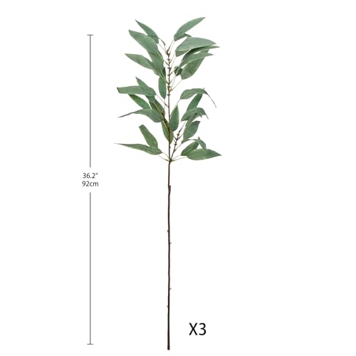 Faux Eucalyptus Stems Willow Eucalyptus Leaves 34” Long Fake Salix Leaves 3 Pcs Artificial Greenery Stems for DIY Bouquet Arrangements Centerpieces Shower Decorations-Artificial Eucalyptus Stems - color: Gray Green, size: 3Pcs