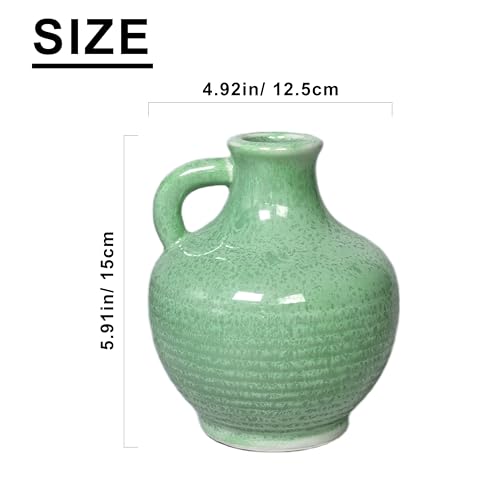Sunddo Green Ceramic Vase for Centerpieces - 6 Inch Modern Decorative Vase with Handle, Small Pitcher Vases for Home Decor, Living Room Kitchen Bedroom Entryway Mantel Shelf Decor - color: Green - 6, size: 6 Inch