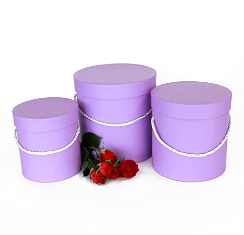UNIKPACKAGING Premium Quality Round Flower Box, Gift Boxes for Luxury Flower and Gift Arrangements, Set of 3 pcs (Lavender) - color: Lavender