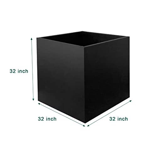 Galvanized Steel Planter Box Black Metal Planter Large Square 32Inch Indoor Outdoor Planters Cube Steel Heavy Duty Flower Pot Powder Coating Modern Commercial Residential for Patio, Yard, Garden - color: Black, size: 32" L x 32" W x 32" H