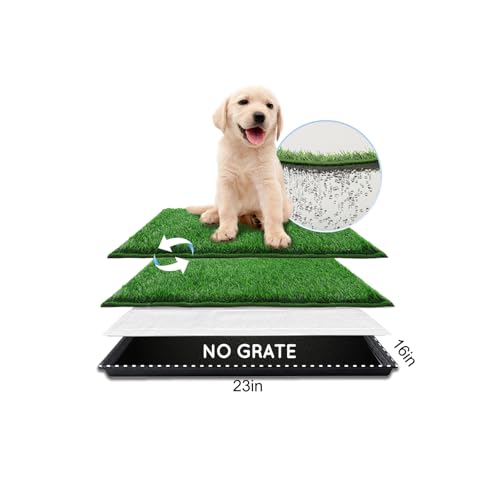 HQ4US 4LEGS Dog Grass Pad with Tray Small 23" x 16", Dog Puppy Litter Box with Odor Free Artificial Grass Pee Pads for Dogs Potty Tray with Hemmed Edge, Realistic for Indoor Balcony - size: S(No Grate) - 23" x 16" for Dog＜19'' Length