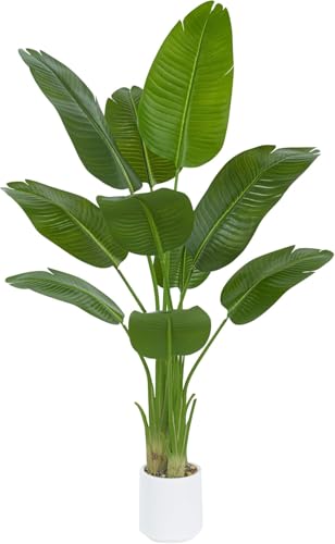 Artificial Bird of Paradise Plant 5FT Fake Palm Tree Feaux Plants in White Pot Artificial Tree Fake Plant for Indoor Outdoor Modern Decoration for Home Living Room Office - color: White, size: 5FT