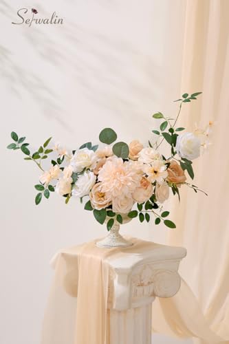Serwalin Artificial Flowers Combo Box Set Champagne Fake Flowers for DIY Table Centerpieces for Thanksgivings Day Bridal Wedding Decorations Silk Floral Arrangements Party Baby Shower Decor - color: A Brilliant Champagne, size: 1 Box