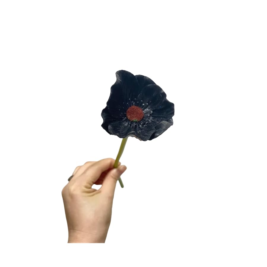 Rikyo 10 Stem 11" Bouquets Artificial Flowers Poppy Flowers,No Fade Anemone PU Fake Wild Flowers for Kitchen Table Centerpiece Vase,Home Wedding Holding Flowers Backdrop Arch Wall (Black) - color: Black