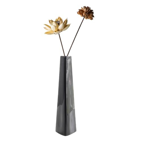 7 Inch Black Ceramic Vase, Modern Minimalist Tapered Triangle Bud Vase, Single Stem Floral Arrangement Holder Tabletop Vase for Home Office Wedding Decor